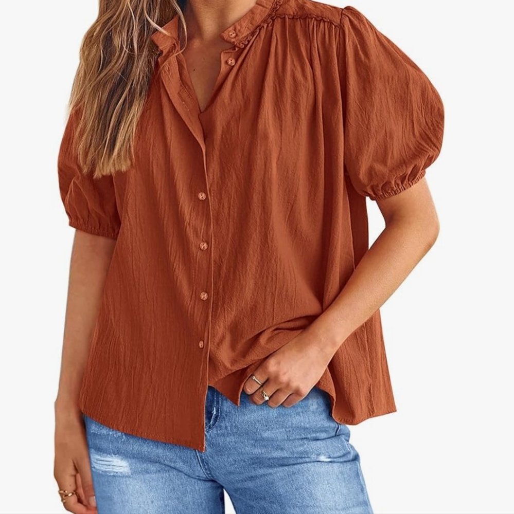 Pretty Garden Button Up Short Sleeve Blouse